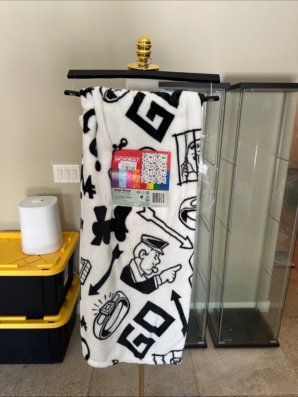 Monopoly Plush Throw Blanket in White and Black - Iconic Game Design